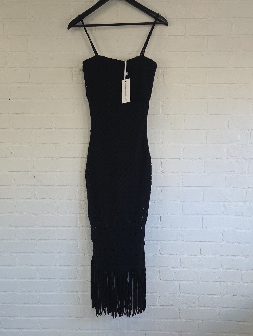 Torn by Ronny Kobo Black Midi Dress with Fringe